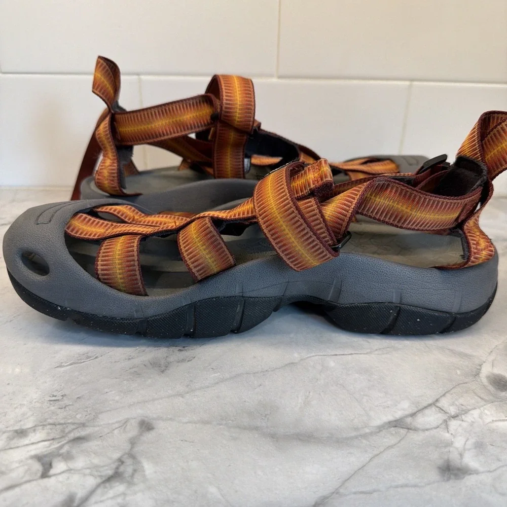 MION Footwear Water Sandals Men's 10 Orange Red Strap Closed Toe Hiking Outdoor